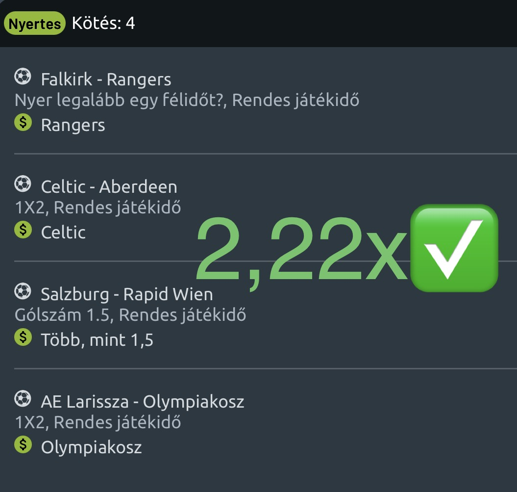 Friss nyerő szelvény a Tippmix / fogadóiroda felületéről