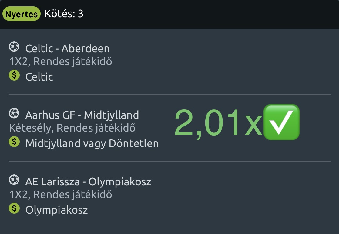 Friss nyerő szelvény a Tippmix / fogadóiroda felületéről