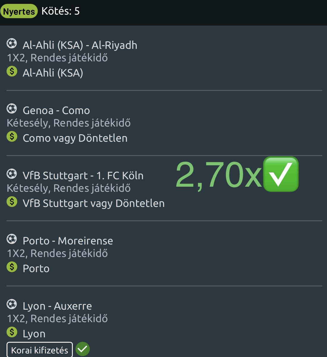 Friss nyerő szelvény a Tippmix / fogadóiroda felületéről