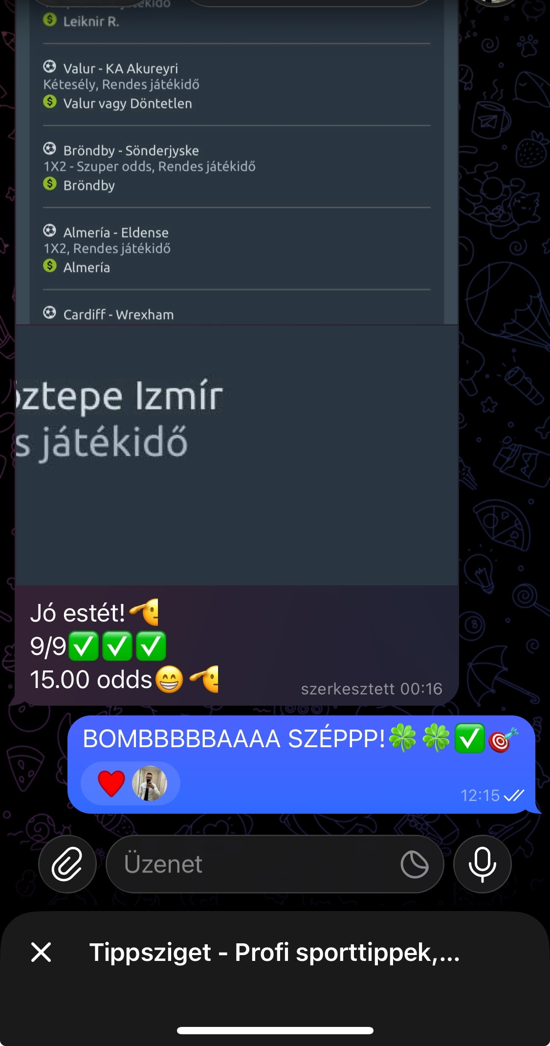9/9 nyertes szelvény 15.00 odds, tag reakció Telegramon: BOMBBBBBAAAA SZÉPPP!